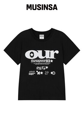 OURSAYSOUR 我们的复古logo短袖黑色T恤韩国官网直邮进口
