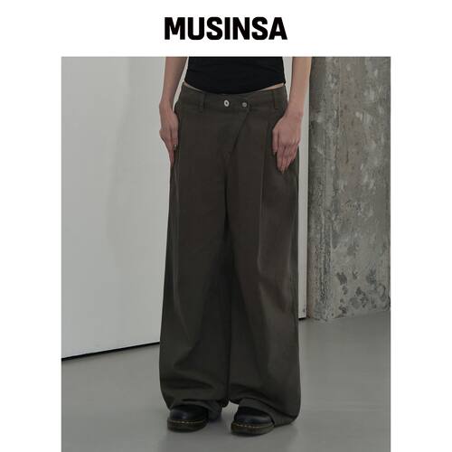 ZIZEMUSEUM OFF-CENTER TUCK COTTON PANTS (卡)韩国官网直邮进口