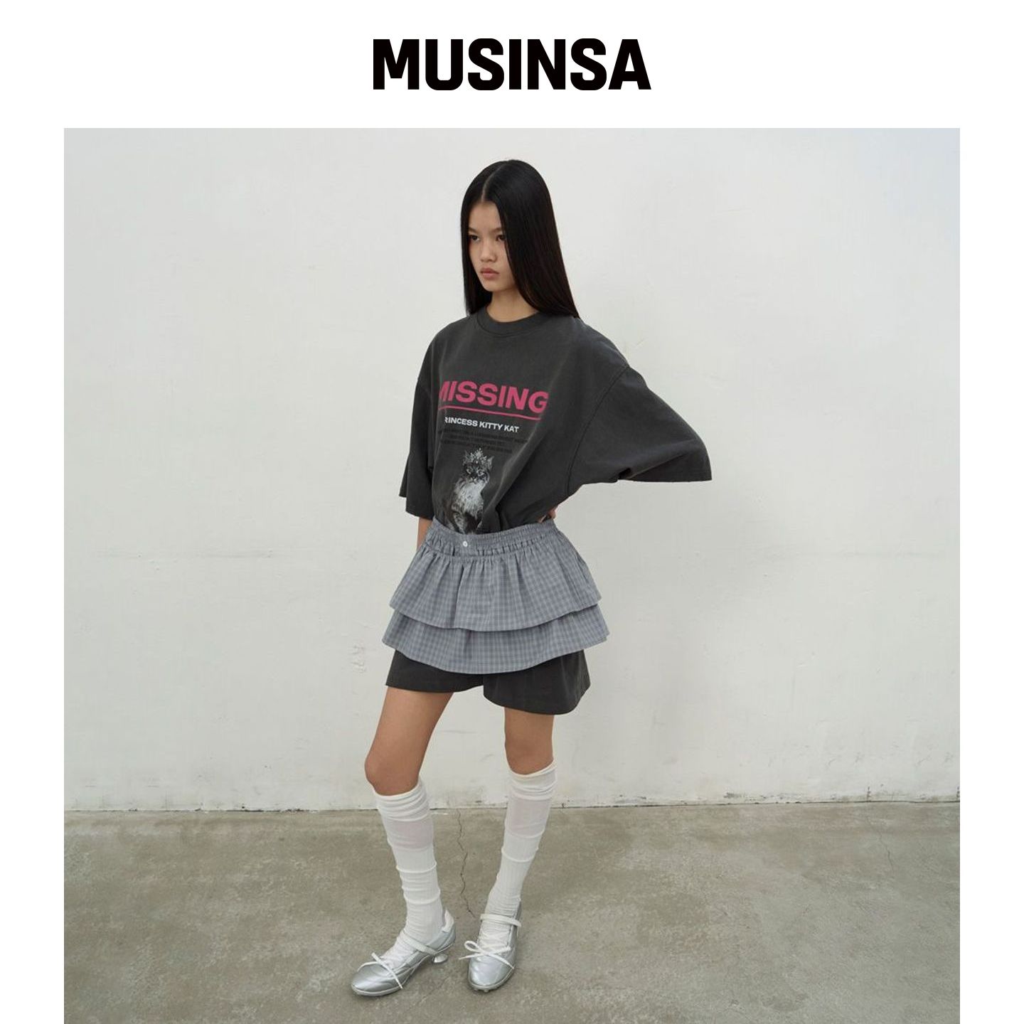 LCDC™ 格纹荷叶边迷你裙（灰色） MUSINSA韩国官网直邮进口