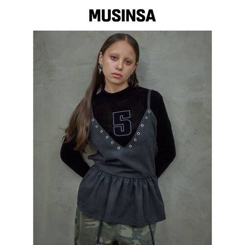OOH-AHH 眼孔V领blouse（黑色） MUSINSA韩国官网直邮进口