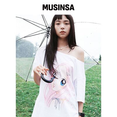 WONDERVISITOR 粉色 HEESU 单肩T恤 [白色] MUSI韩国官网直邮进口