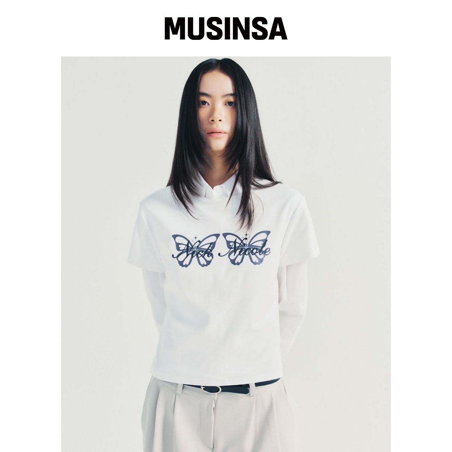 NICK&NICOLE 蝴蝶双胞胎图案上衣_白色 MUSINSA韩国直邮官方正品