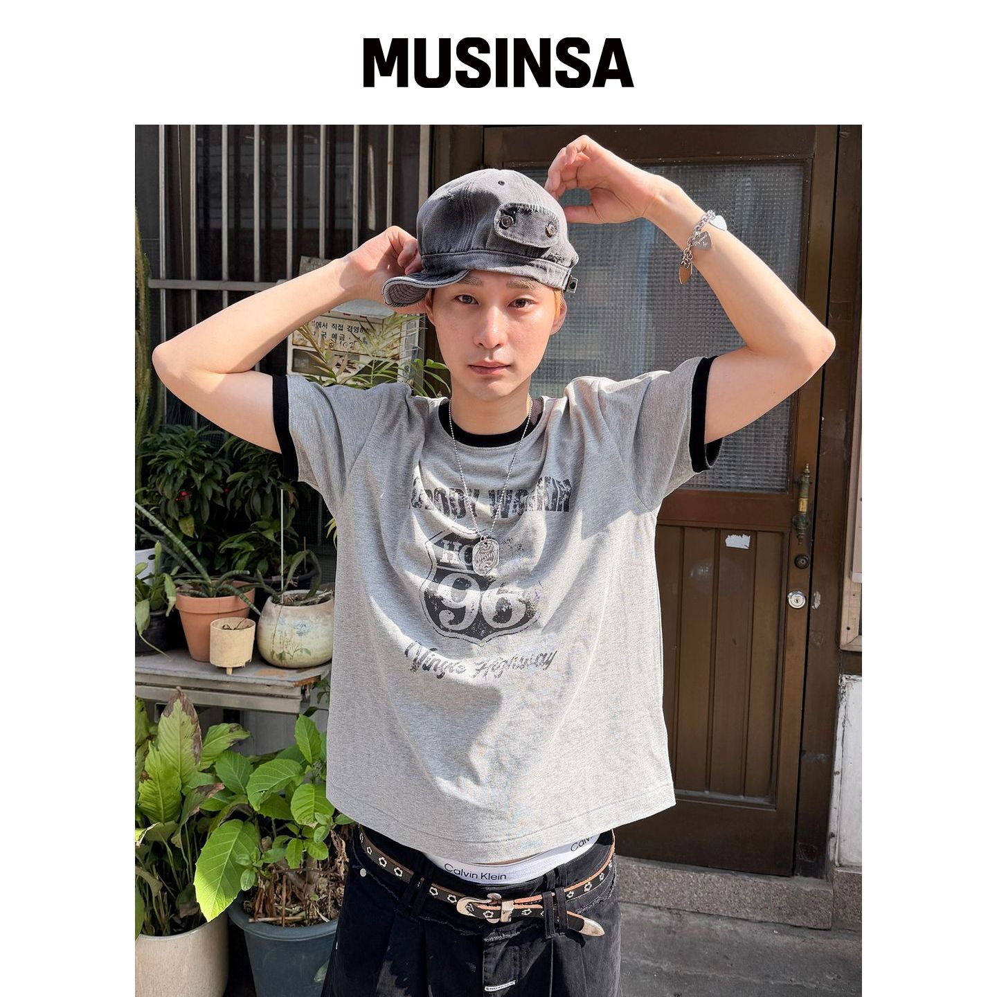 THEVINYLHOUSE NOBODY WORK RINGER TEE 灰色 MU韩国官网直邮进口图片