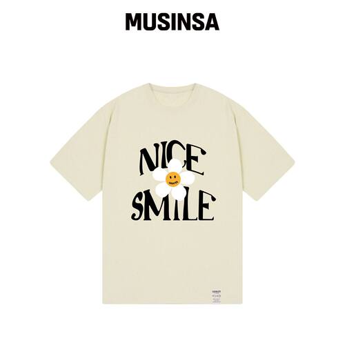 GRAVER NICE SMILE Logo 花卉短袖T恤_沙色韩国官网直邮进口