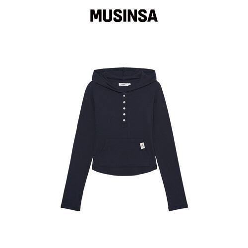 GLOWNY G FINE BUTTON HOODIE (海军蓝) MUSINSA韩国官网直邮进口