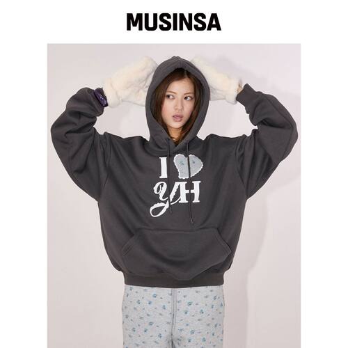 YOUHEE I LOVE YH 连帽卫衣_炭灰色 MUSINSA韩国官网直邮进口