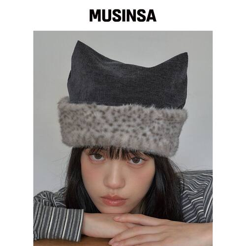 POESIEDAME TABBY 毛绒猫耳针织帽 黑色 MUSINSA韩国官网直邮进口
