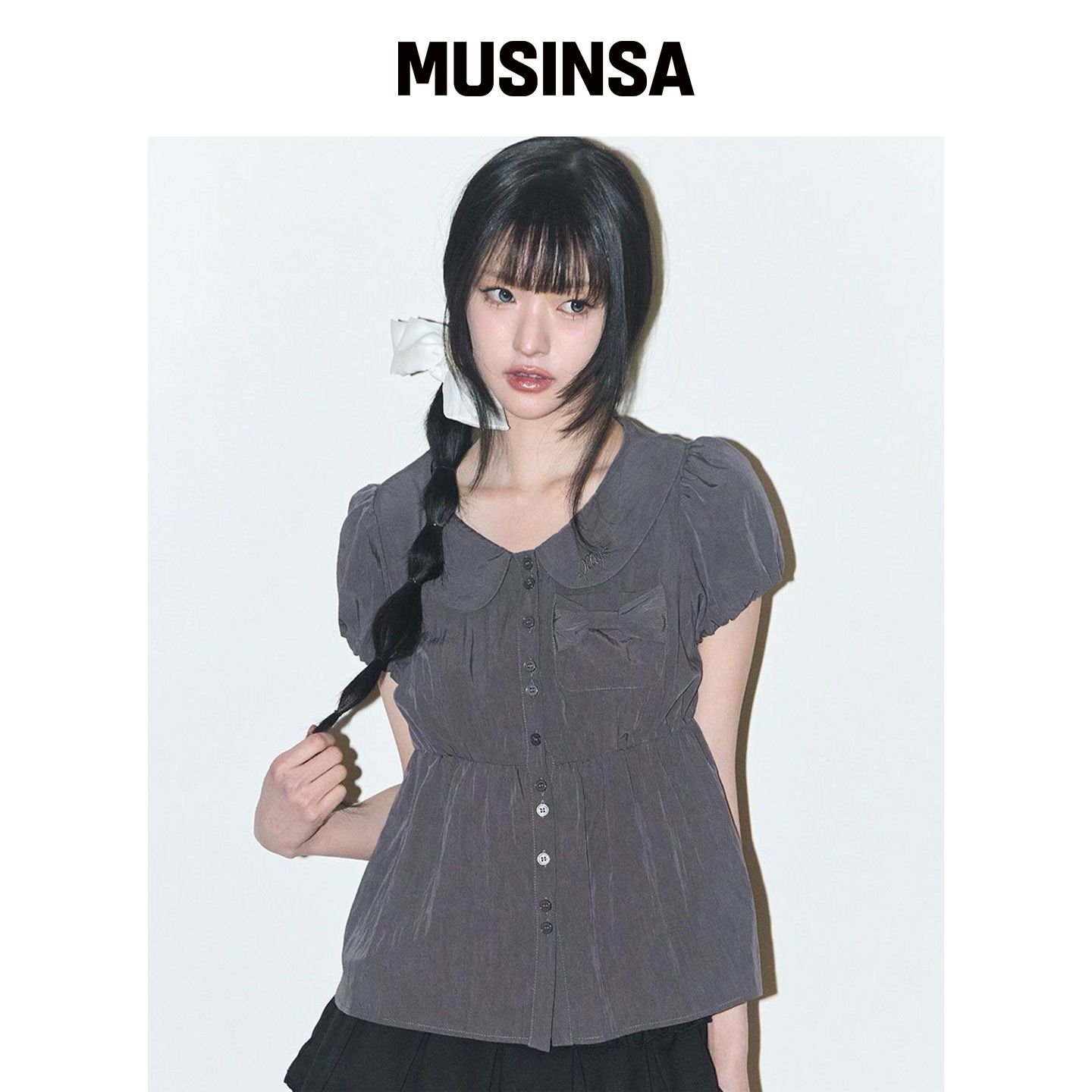 ILLIGO 毛绒缎带泡泡衬衫茶色 MUSINSA韩国官网直邮进口图片