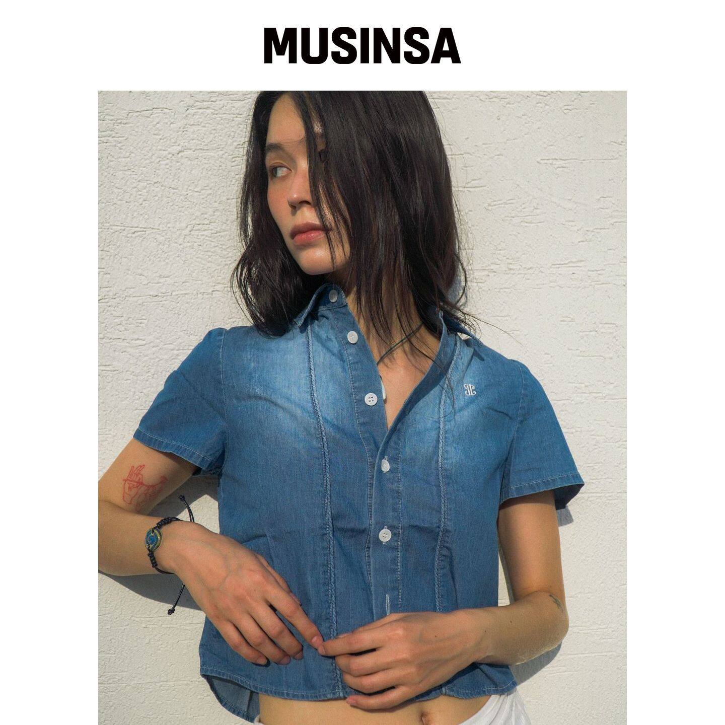 IUGAMAKARAS 水洗牛仔半袖衬衫（蓝色） MUSINSA韩国官网直邮进口