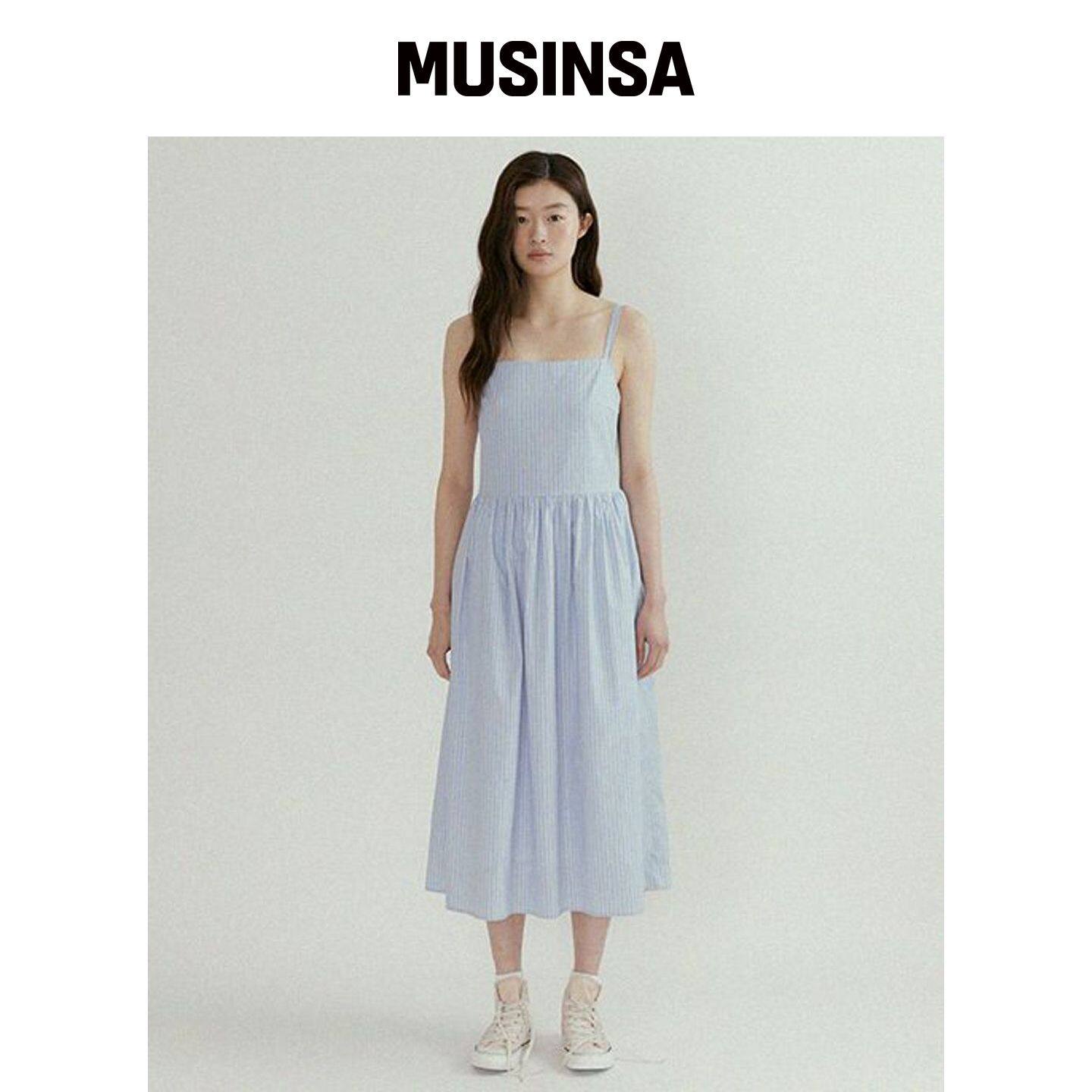 LINGSEOUL 条纹束胸褶皱连衣裙 MUSINSA韩国官网直邮进口