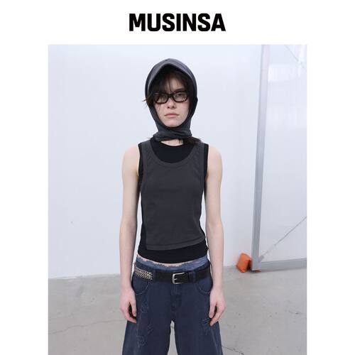 LCDC™ 双层无袖上衣（黑色） MUSINSA韩国官网直邮进口