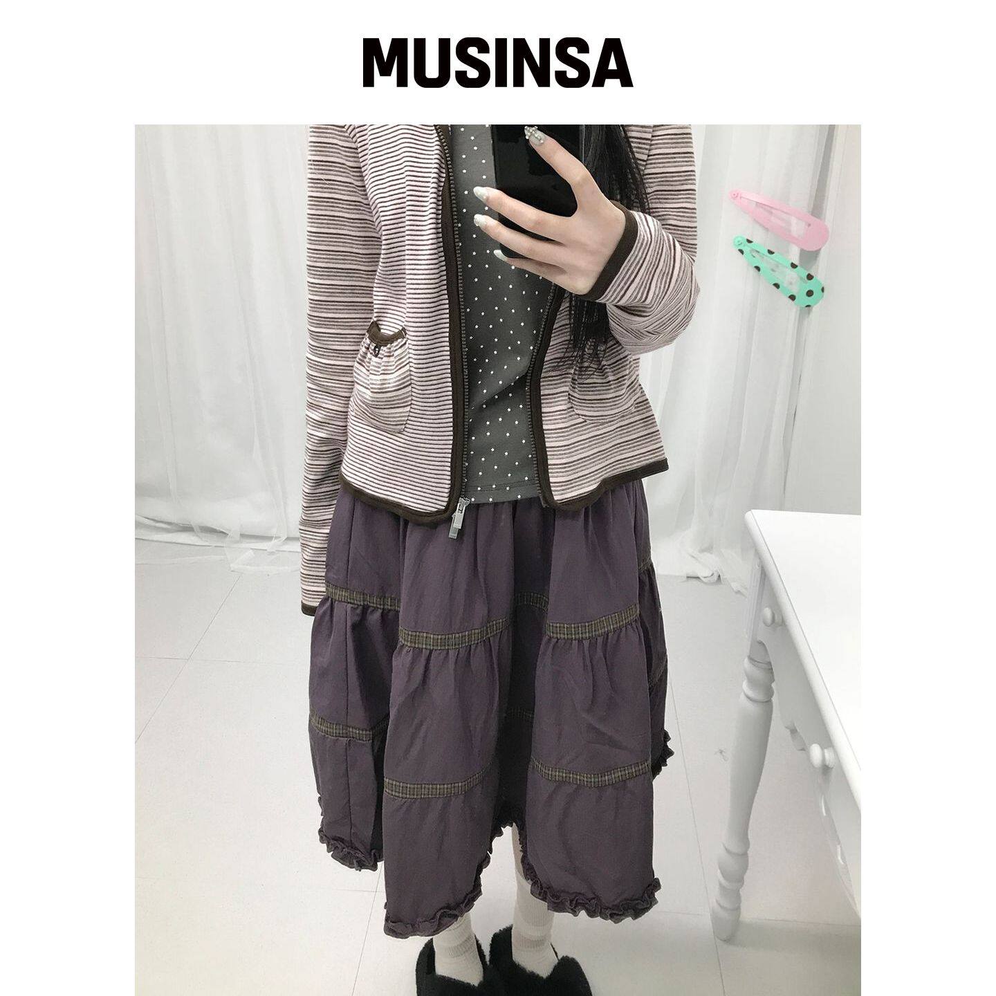 SOME PLACE 荷叶边蓬蓬中长裙学院风MUSINSA韩国官网直邮进口