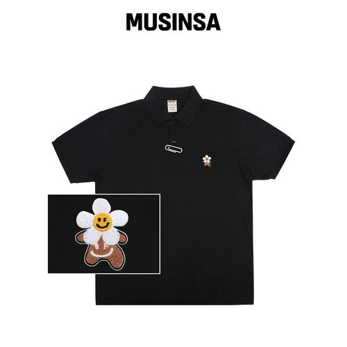 GRAVER [UNISEX]头花熊微笑刺绣短袖T恤_黑色 MU韩国官网直邮进口