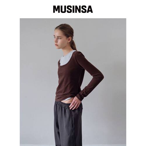 THE LILLE Lay Scoop Neck T_棕色 MUSINSA韩国官网直邮进口