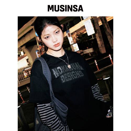 NOMANUAL 条纹分层长袖T恤 - 黑色 MUSINSA韩国官网直邮进口
