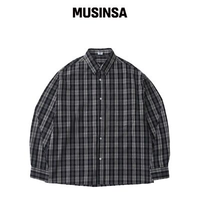 HUKE 复古水洗黑色格纹衬衫 MUSINSA韩国直邮官方正品