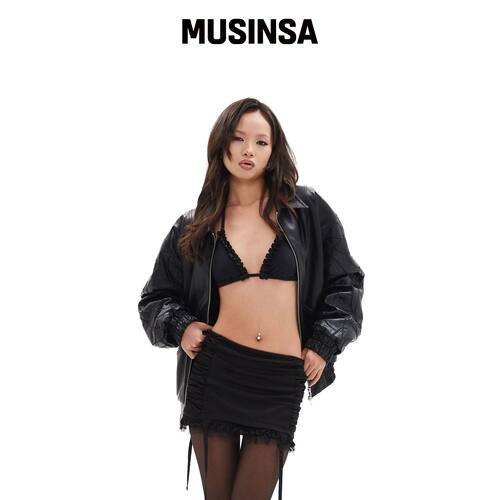 HILLDA HEATH皮革春季飞行员夹克 [VLACK] MUSIN韩国官网直邮进口