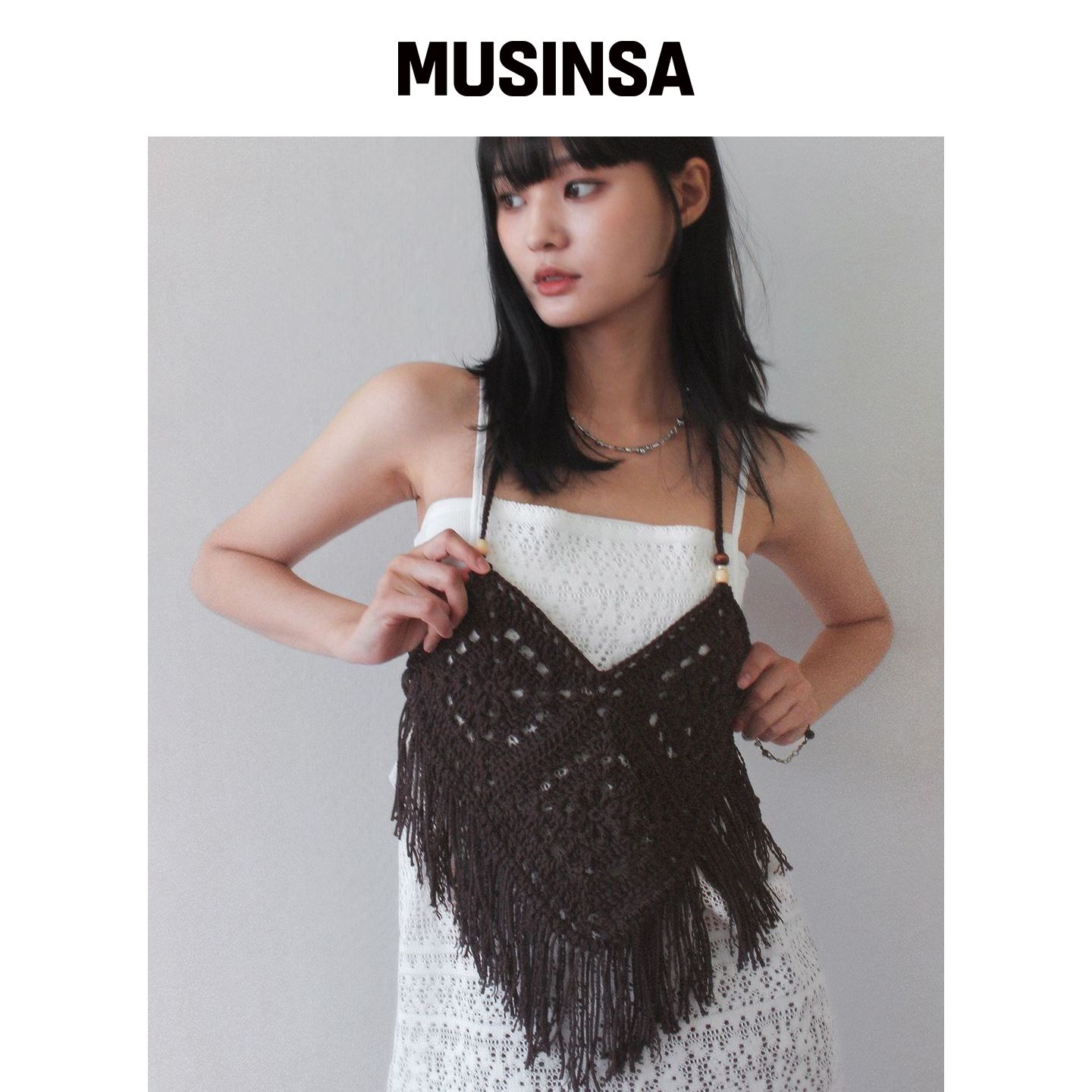 RUBATI 手工钩编流苏针织马甲_棕色 MUSINSA韩国直邮官方正品