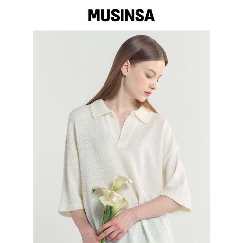 BLOND9 开襟短袖针织衫_象牙白 MUSINSA韩国官网直邮进口