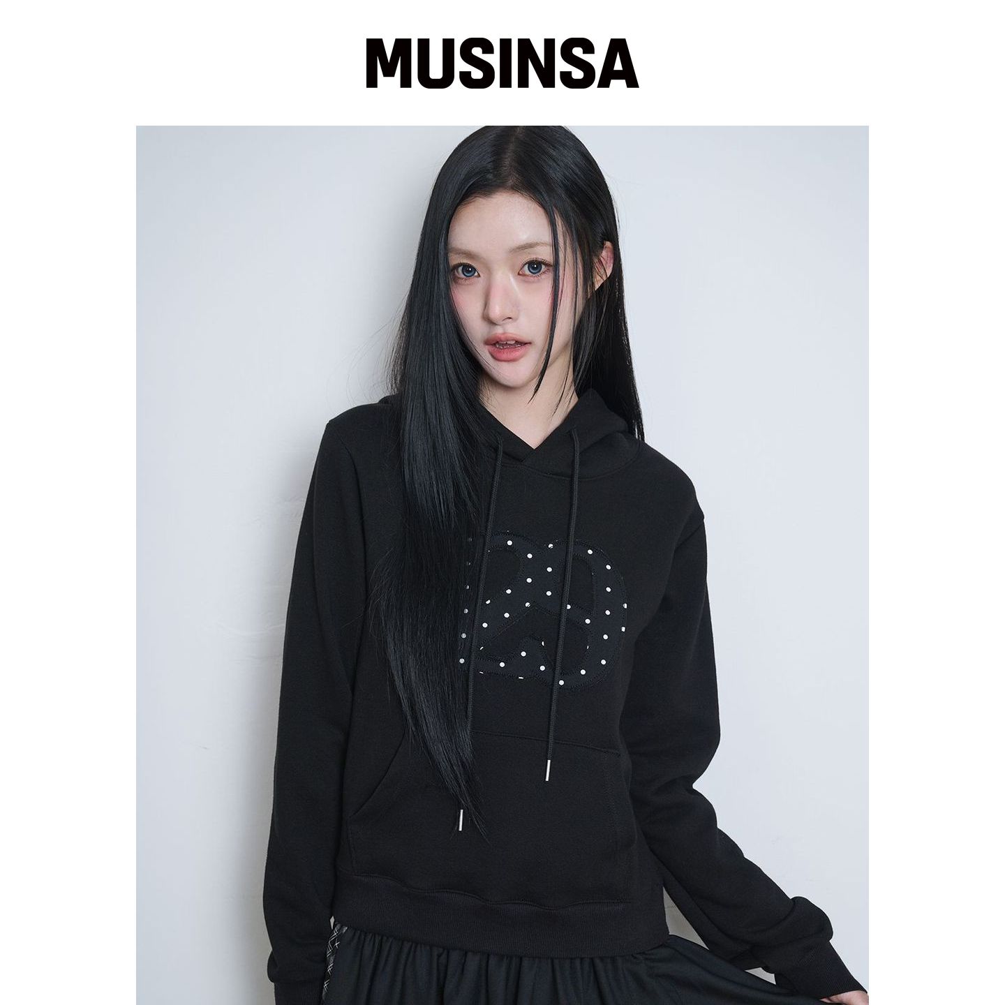 ILLIGO 129 LOGO PATCH 连帽卫衣 黑色 MUSINSA韩国直邮官方正品图片