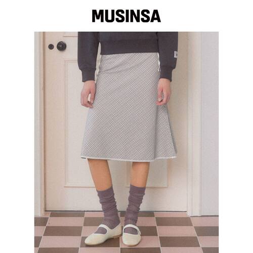 DELICCENT SUMCHECK 裙子 [LIGHT GRAY]韩国官网直邮进口MUSINSA