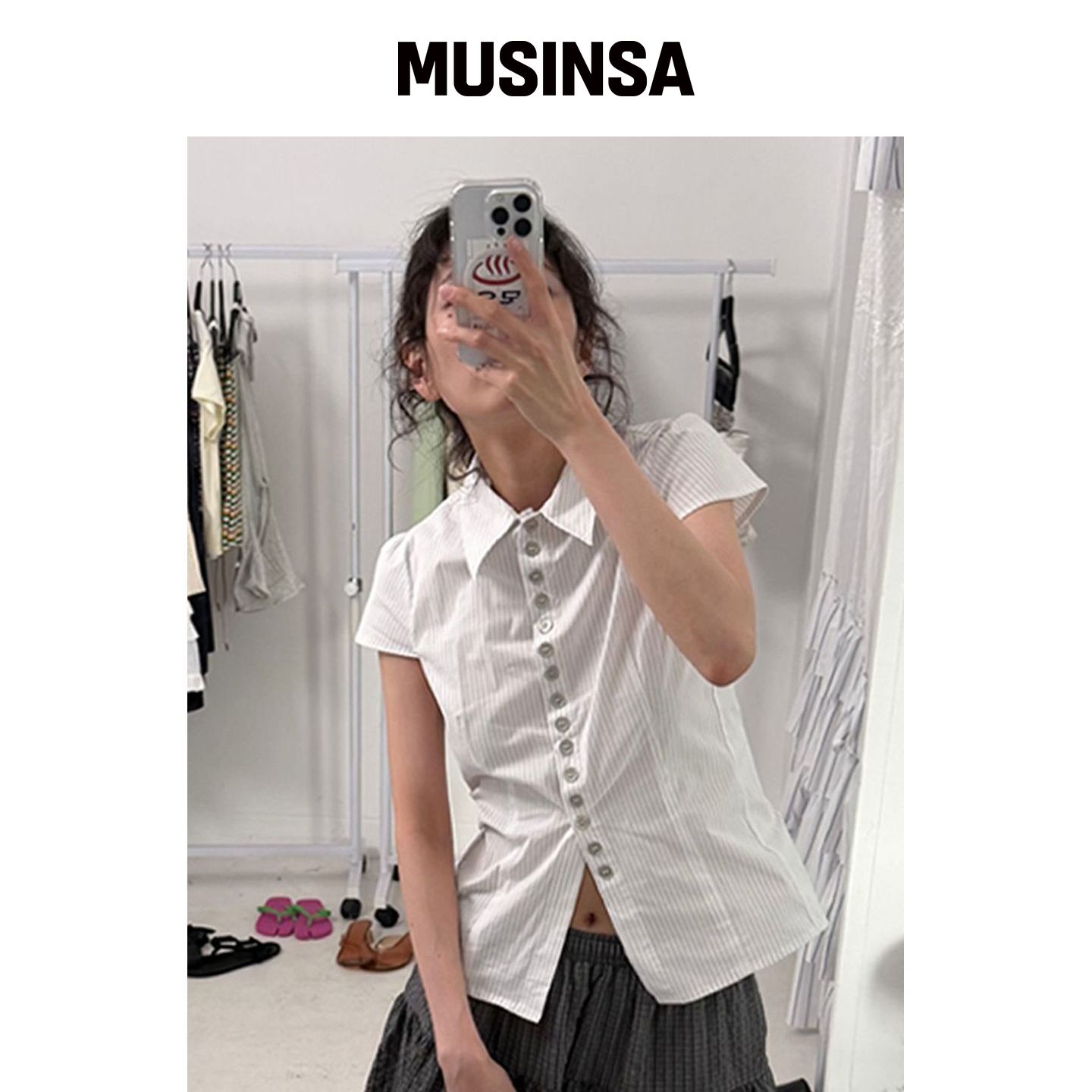 PLZPROJECT PIN-STRIPE BUTTON TOP MUSINSA韩国官网直邮进口图片