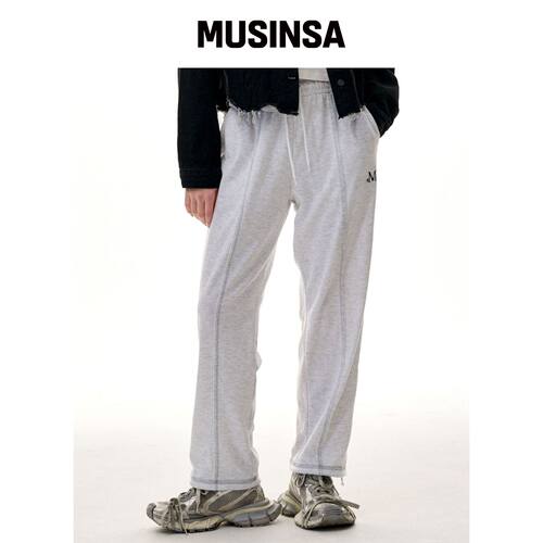 MUCENT 缝线束脚慢跑裤（黑色，混白色） MUSINS韩国官网直邮进口
