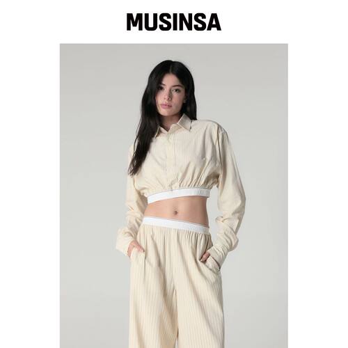 GLOWNY WILLY CROP SHIRT (米色条纹) MUSINSA韩国官网直邮进口