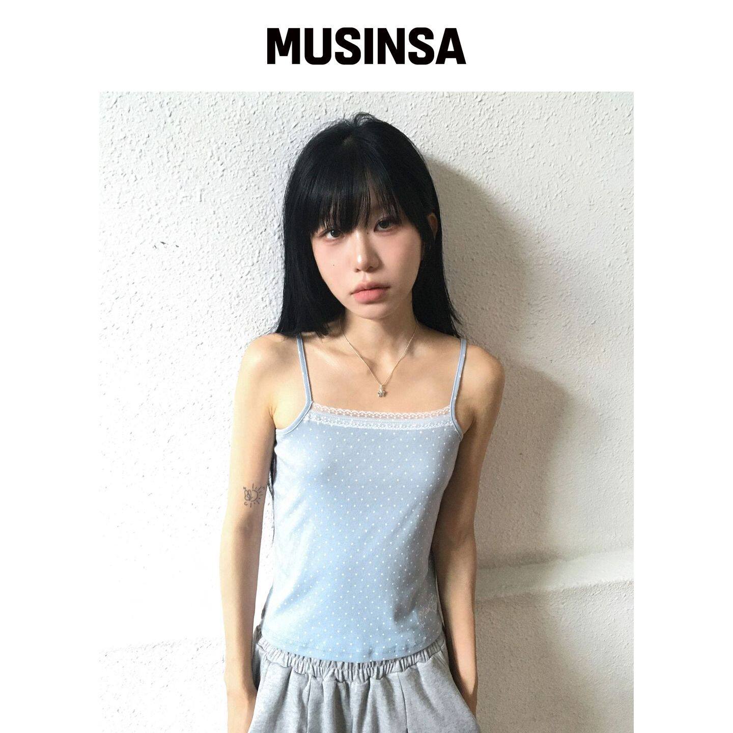 SLEEKGLOW 波点蕾丝无袖上衣[浅蓝色] MUSINSA韩国官网直邮进口图片
