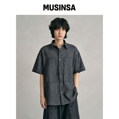 DECET 牛仔工装短袖衬衫 DCSH011 黑色 MUSINSA韩国直邮官方正品