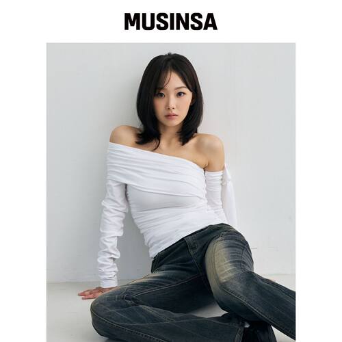 ARIKIM RIEN 单肩褶皱上衣 / 白色 MUSINSA韩国官网直邮进口