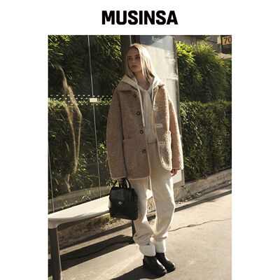 ANOETIC 可翻转MUSTANG领大衣_米色韩国官网直邮进口