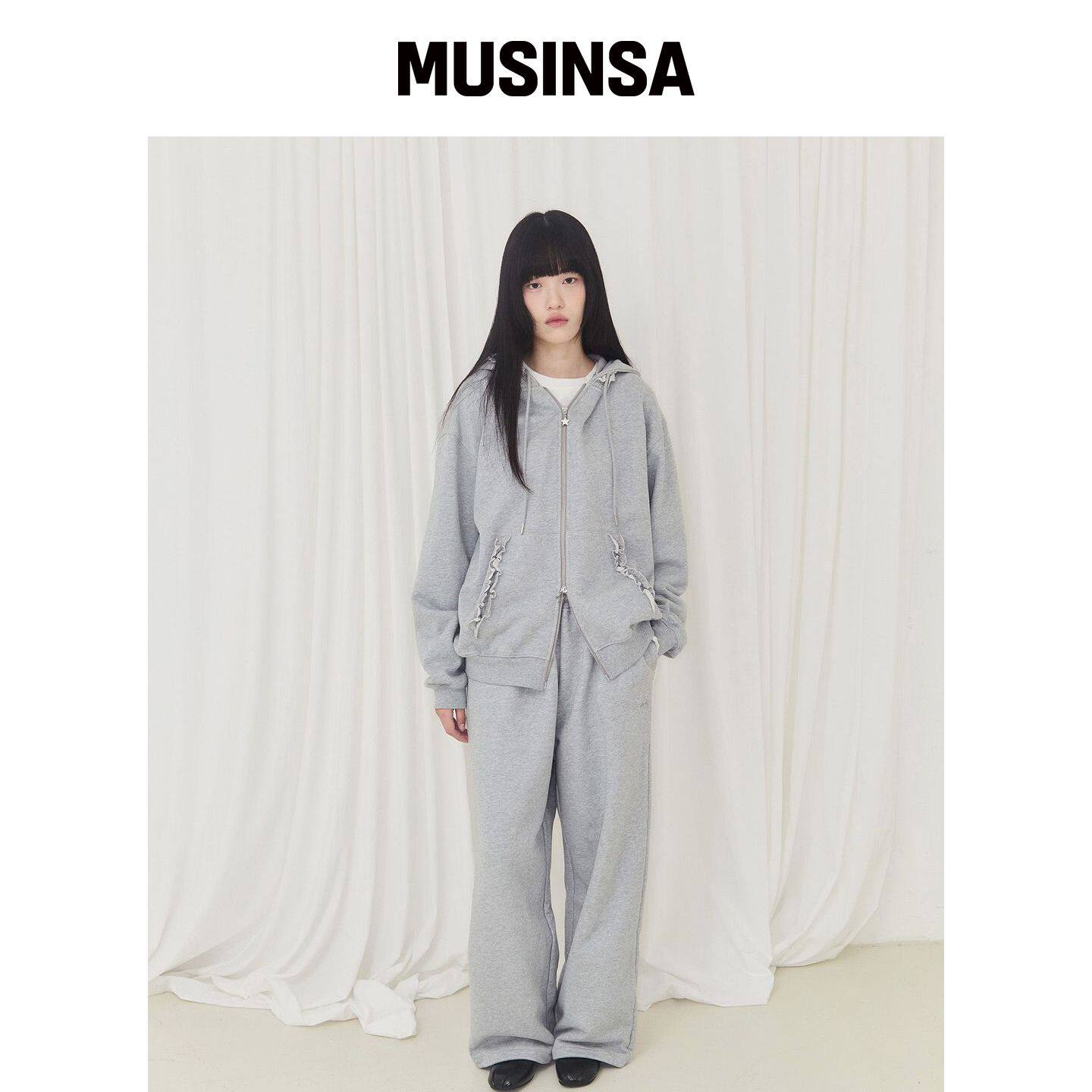 ALKI ALKA 荷叶边阔腿裤（灰色） MUSINSA韩国官网直邮进口