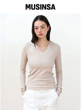 MUARMUS May V-Neck 连帽T恤 [米色]韩国官网直邮进口MUSINSA