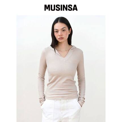 MUARMUS May V-Neck 连帽T恤 [米色]韩国官网直邮进口MUSINSA