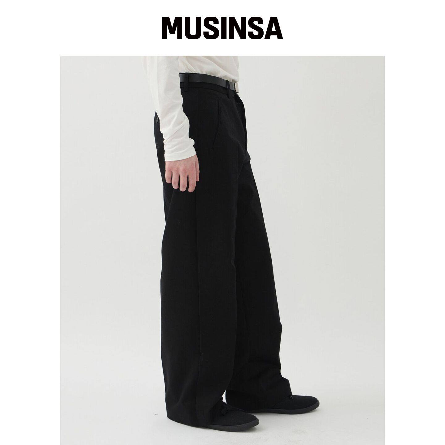 WINDER 侧边束带棉质裤子 - 黑色 MUSINSA韩国官网直邮进口