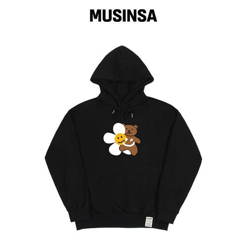 GRAVER [UNISEX]大花熊笑脸连帽卫衣_黑色 MUSIN韩国官网直邮进口