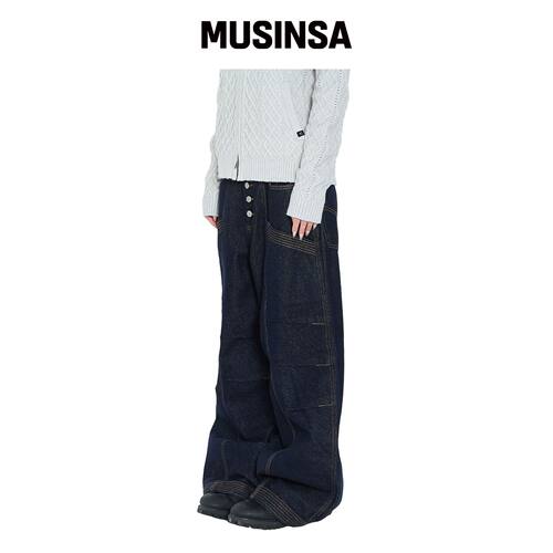 AAKAM 蓝色膝部褶皱牛仔裤 MUSINSA韩国官网直邮进口