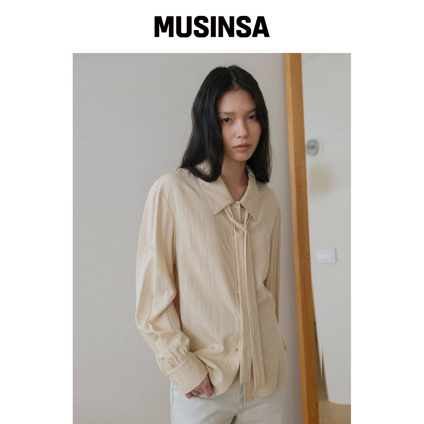 UNNOUT 宽松系带衬衫 黄油色 MUSINSA韩国直邮官方正品