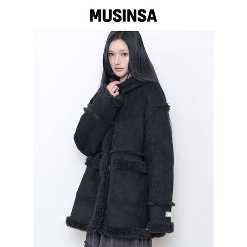 ILLIGO 羊羔绒夹克中长款外套黑色 MUSINSA韩国官网直邮进口