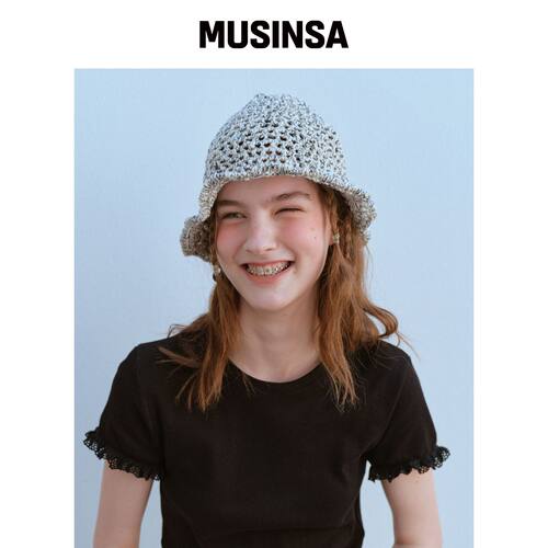 FUNFROMFUN 不对称针织桶帽，混合黑色 MUSINSA韩国直邮官方正品