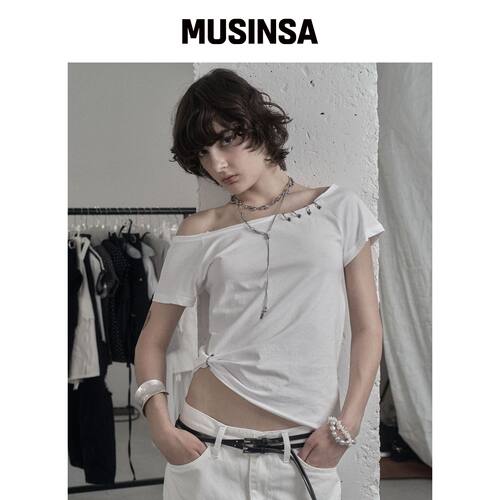 ANIV UNBALANCE PIERCING EYELET T-SHIRT 白色韩国官网直邮进口