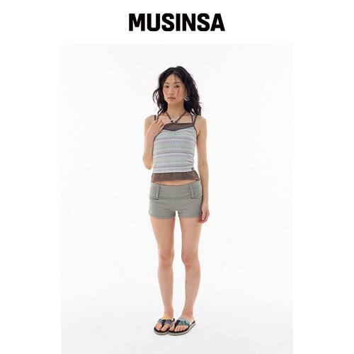EXPIRED GIRL 铆钉微短裤 苔藓灰 MUSINSA韩国官网直邮进口