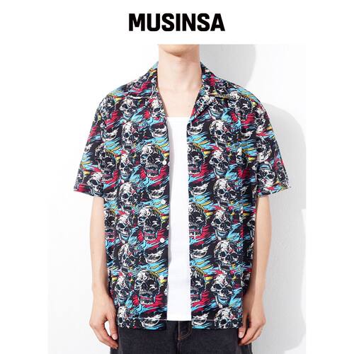 QT8 GARMENTS BN流动骷髅衬衫（黑色） MUSINSA韩国官网直邮进口