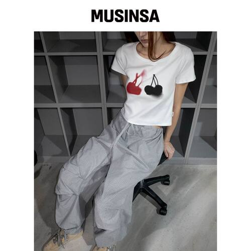 CHICKS 樱桃花朵修身版短袖T恤 白色 MUSINSA韩国直邮官方正品