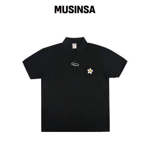 GRAVER [UNISEX]花卉刺绣Polo短袖T恤_黑色 MUSI韩国官网直邮进口