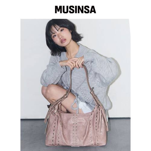 ILLIGO粉色圆孔大容量单肩包时尚百搭女MUSINSA韩国官网直邮进口
