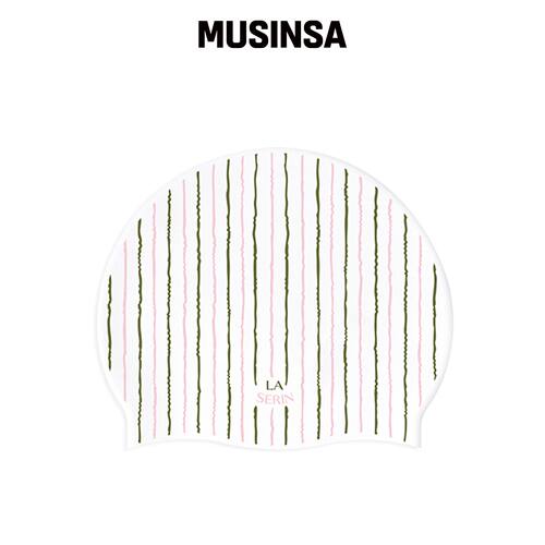 LASERIN WIGGLE STRIPE WHITE PINK 游泳帽 MUSI韩国官网直邮进口
