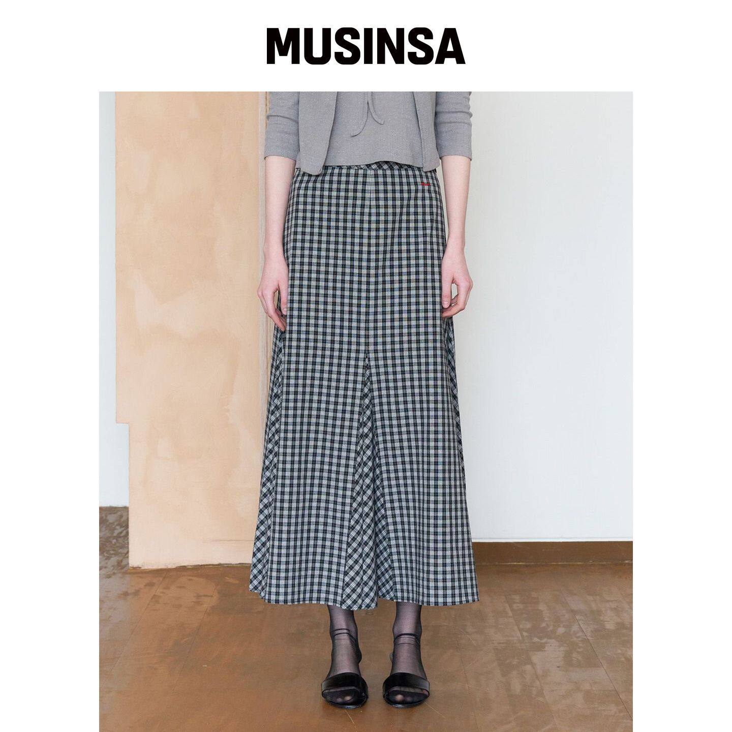 TTUDEMENT CHECK MAXI SKIRT_黑色格纹 MUSINSA韩国官网直邮进口
