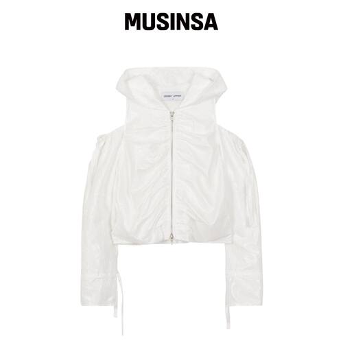 DEBBY UPPER SHIRRING CUT OUT HOOD ZIP-UP_WHI韩国官网直邮进口